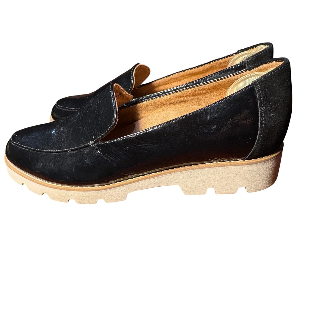 Vionic Womens Black Patent Leather Suede Heel Lug Sole Platform Loafers Size 8.5 - Picture 12 of 13